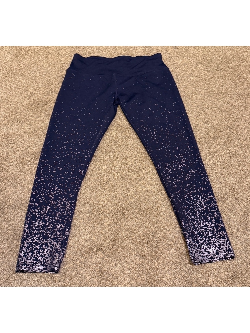 Kimberly C Navy Metallic Speckle High-Waisted Leggings Large